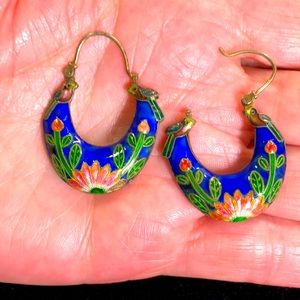 Vintage enamel hoop earrings